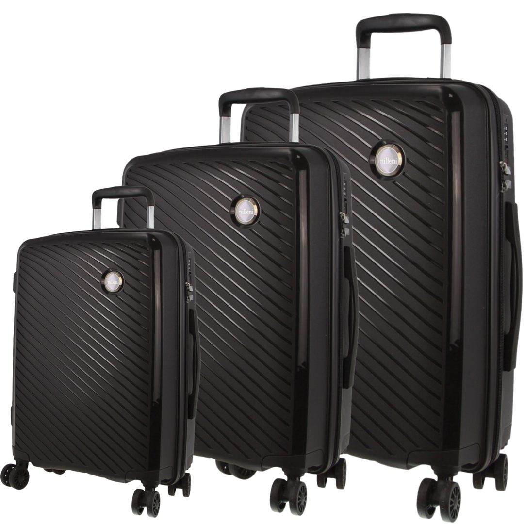 Milleni 3-Piece Hard Case Luggage Set - Black-Vivify Co.