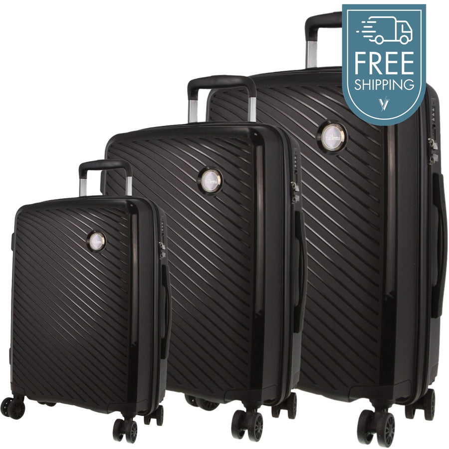 Milleni 3-Piece Hard Case Luggage Set - Black-Vivify Co.