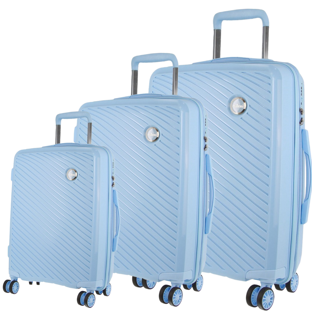 Milleni 3-Piece Hard Case Luggage Set - Blue-Vivify Co.