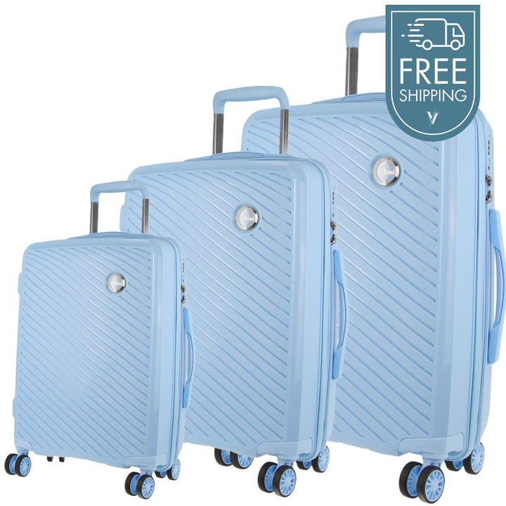 Milleni 3-Piece Hard Case Luggage Set - Blue-Vivify Co.