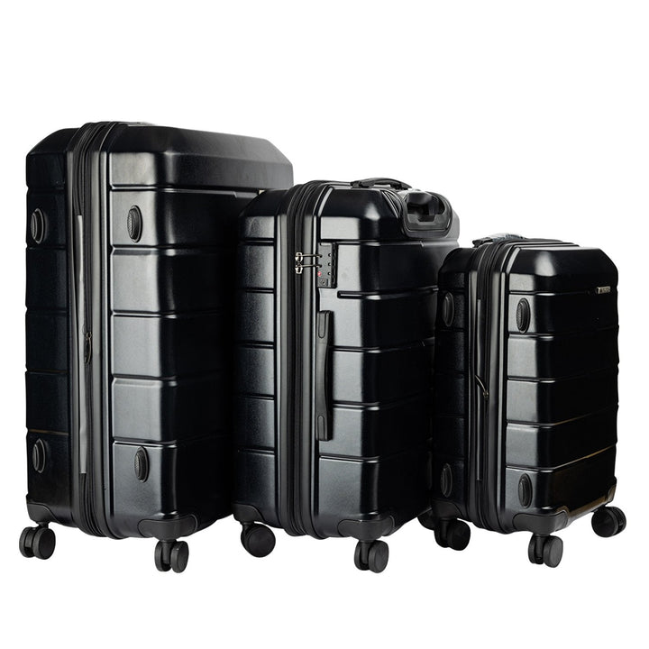 Olympus 3-Piece Artemis Luggage Set Hard Shell Suitcase ABS+PC - Jet Black-Vivify Co.