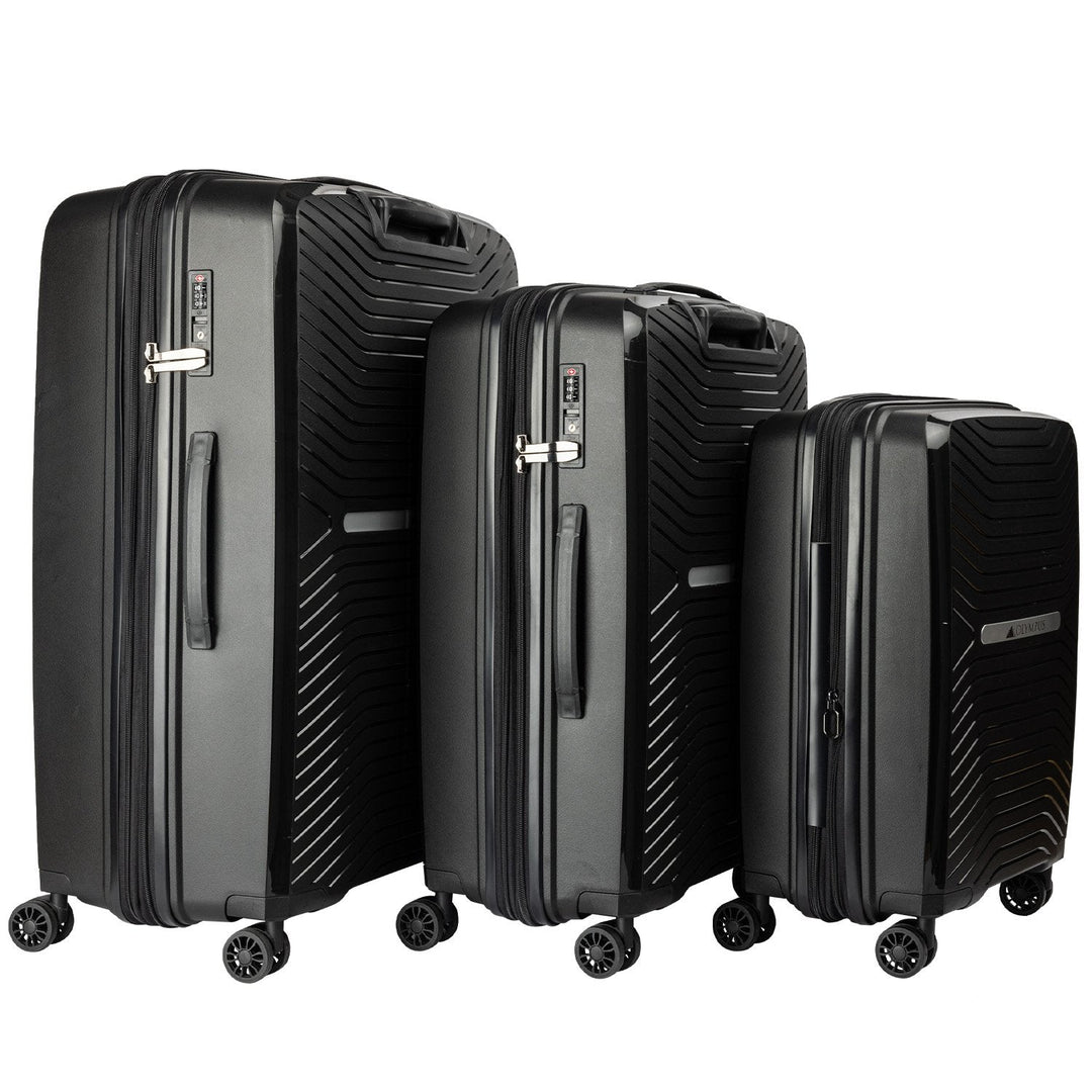 Olympus 3-Piece Astra Luggage Set Hard Shell Suitcase - Obsidian Black-Vivify Co.