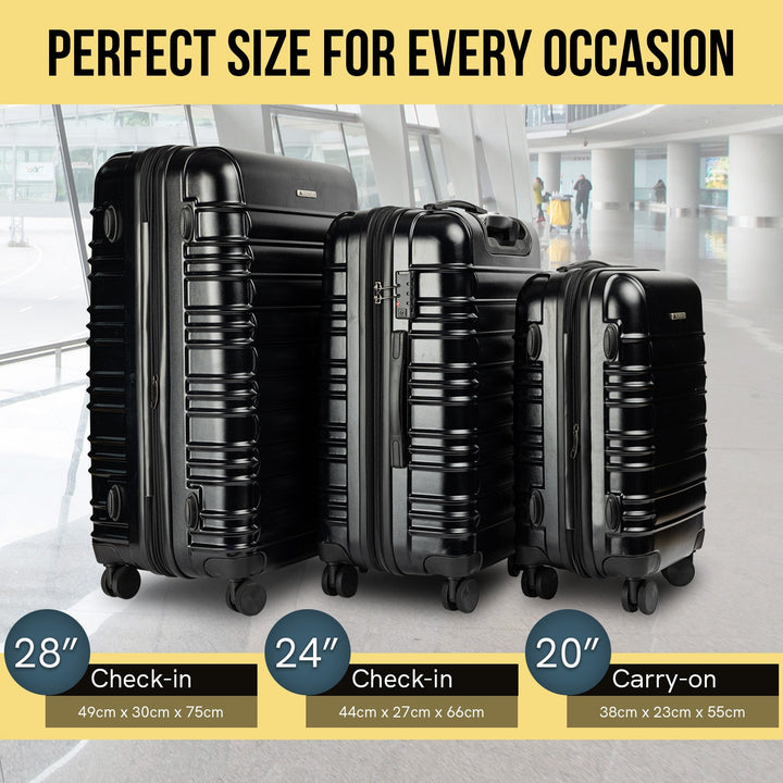 Olympus Noctis 3-Piece Luggage Set Hard Shell ABS+PC - Stygian Black-Vivify Co.