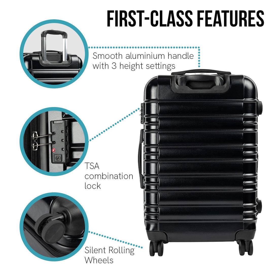 Olympus Noctis 3-Piece Luggage Set Hard Shell ABS+PC - Stygian Black-Vivify Co.