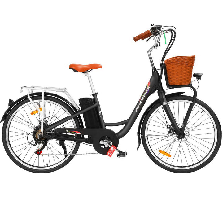 Phoenix 26" Electric Vintage eBike with Removable Battery - Black-Vivify Co.