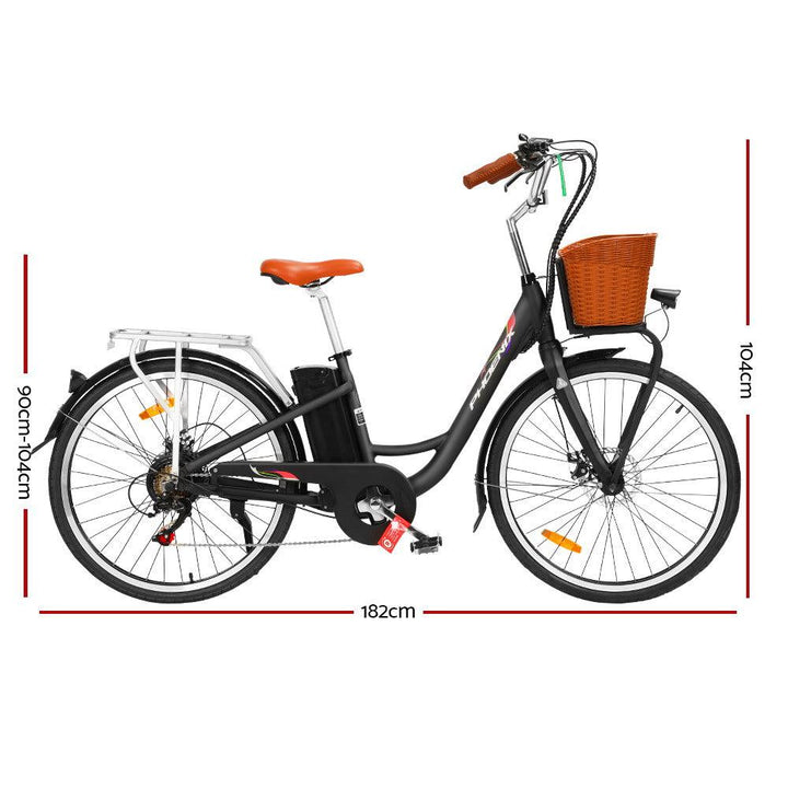 Phoenix 26" Electric Vintage eBike with Removable Battery - Black-Vivify Co.