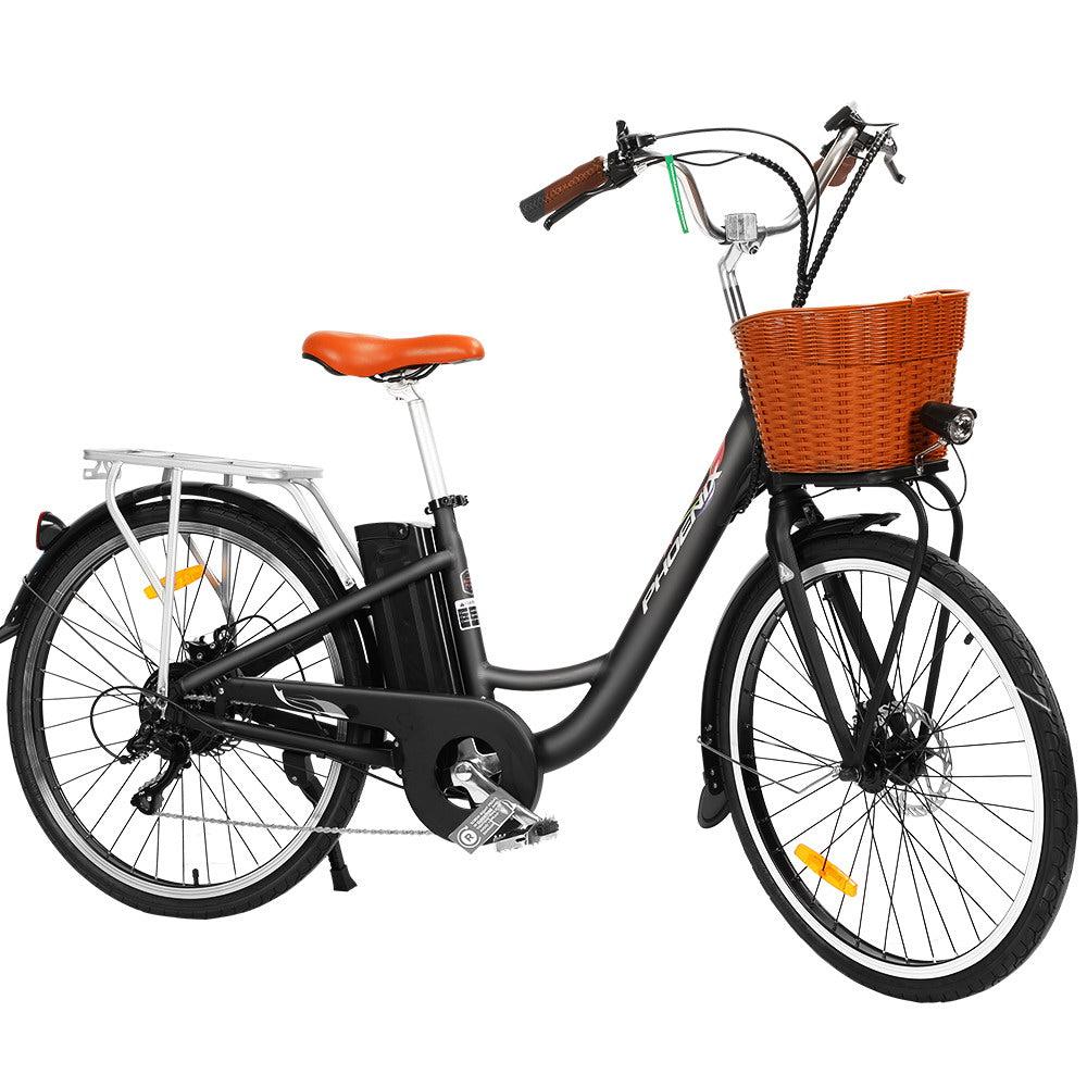 Phoenix 26" Electric Vintage eBike with Removable Battery - Black-Vivify Co.