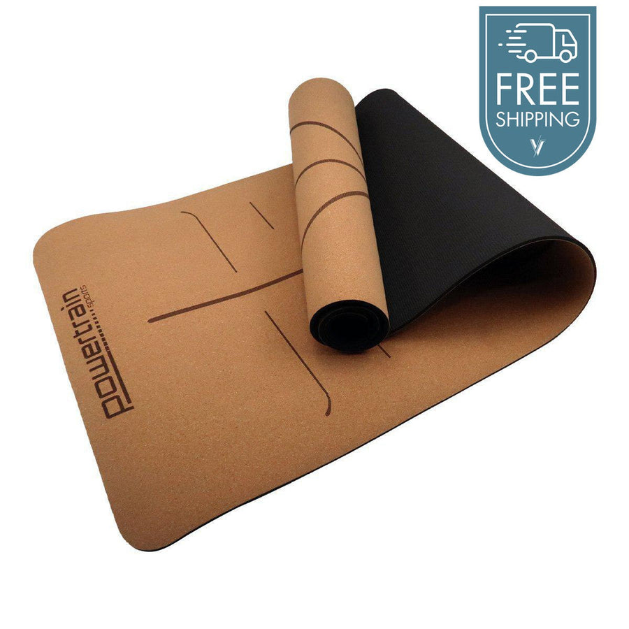Powertrain Dual Layer 6mm Cork Yoga Mat with Carry Straps - Body Line-Vivify Co.