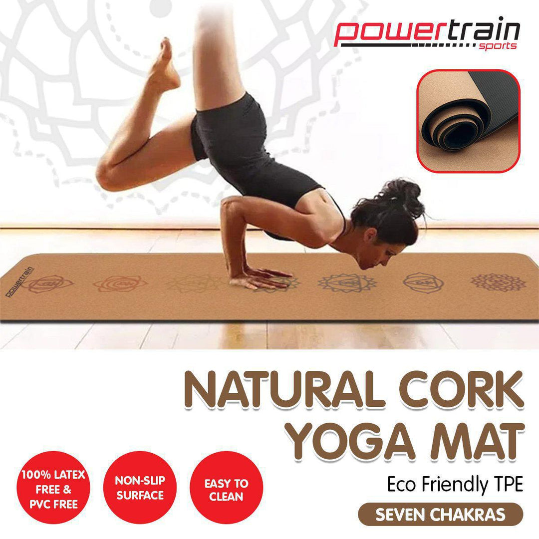 Powertrain Dual Layer 6mm Cork Yoga Mat with Carry Straps - Chakras-Vivify Co.