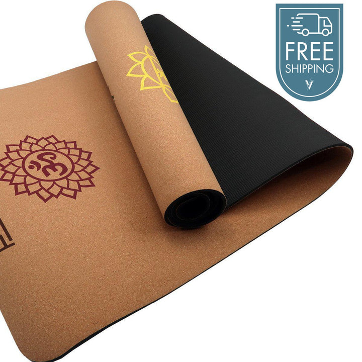 Powertrain Dual Layer 6mm Cork Yoga Mat with Carry Straps - Chakras-Vivify Co.