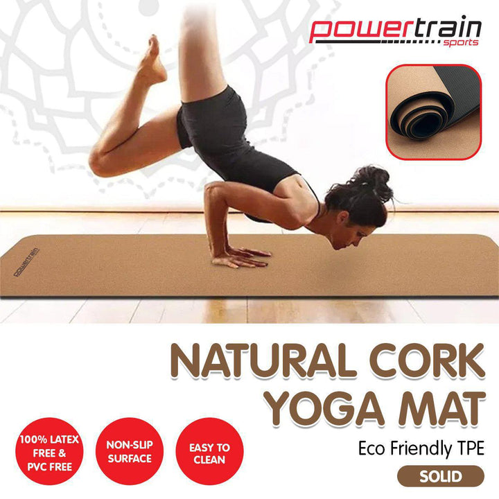 Powertrain Dual Layer 6mm Cork Yoga Mat with Carry Straps - Plain-Vivify Co.