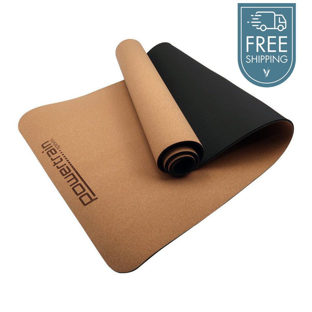 Powertrain Dual Layer 6mm Cork Yoga Mat with Carry Straps - Plain-Vivify Co.