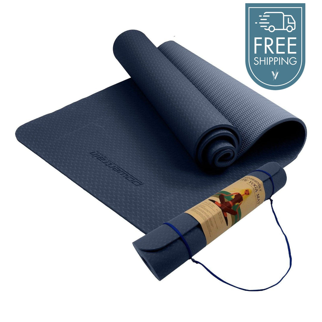 Powertrain Dual Layer 6mm Yoga Mat with Carry Strap - Navy-Vivify Co.