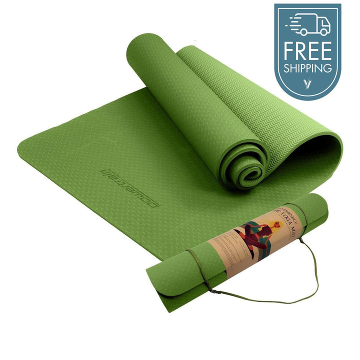 Powertrain Dual Layer 6mm Yoga Mat with Carry Strap - Olive-Vivify Co.