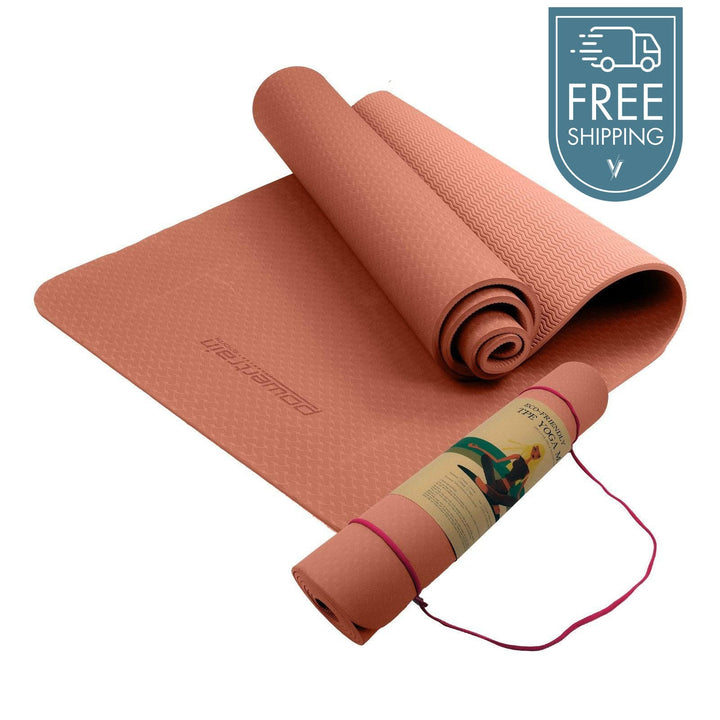 Powertrain Dual Layer 6mm Yoga Mat with Carry Strap - Peach-Vivify Co.