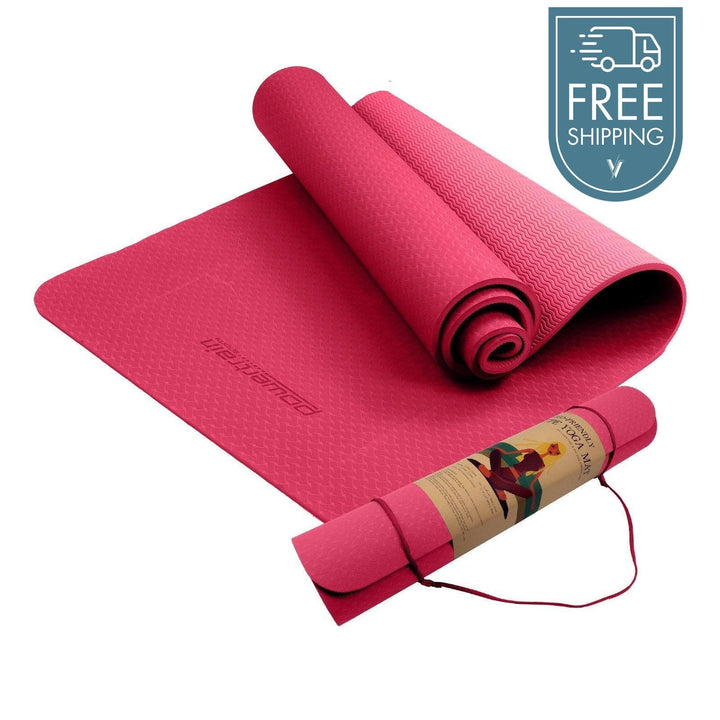 Powertrain Dual Layer 6mm Yoga Mat with Carry Strap - Pink-Vivify Co.