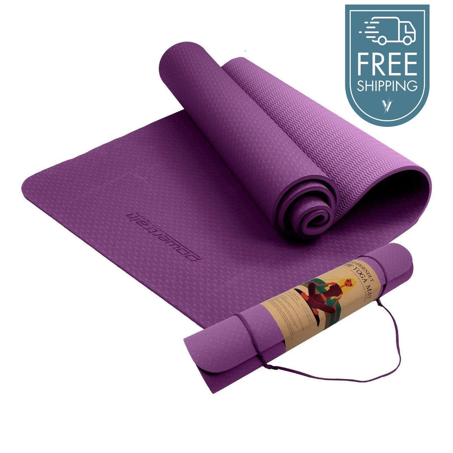 Powertrain Dual Layer 6mm Yoga Mat with Carry Strap - Royal Purple-Vivify Co.