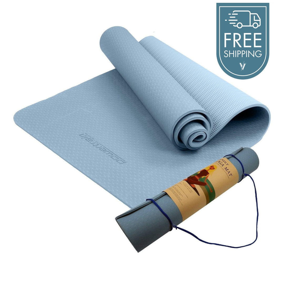 Powertrain Dual Layer 6mm Yoga Mat with Carry Strap - Sky Blue-Vivify Co.