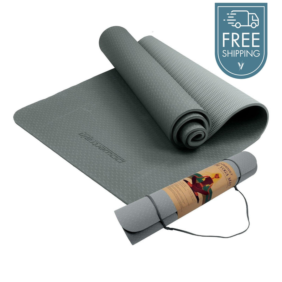 Powertrain Dual Layer 6mm Yoga Mat with Carry Strap - Slate Grey-Vivify Co.