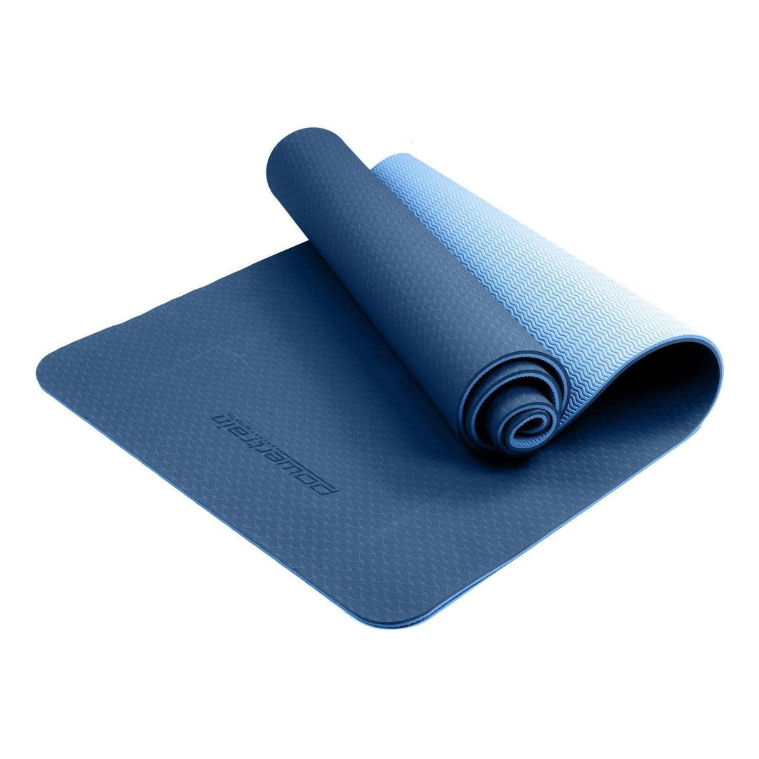 Powertrain Dual Layer 8mm Yoga Mat with Carry Strap - Dark Blue-Vivify Co.