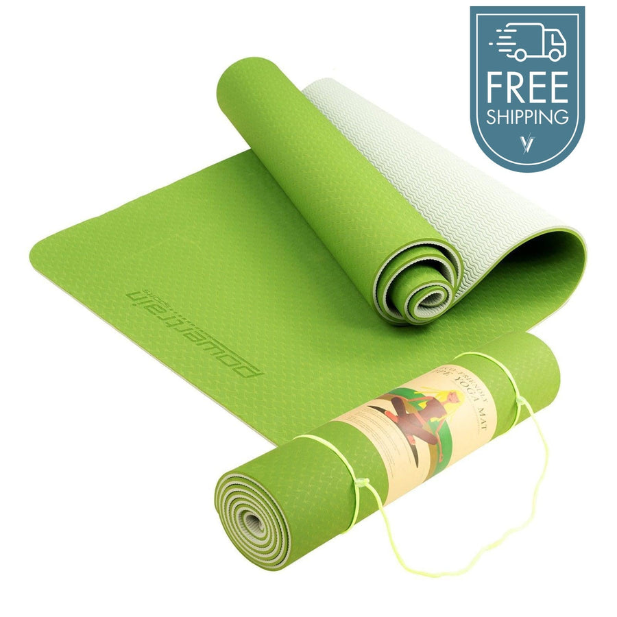 Powertrain Dual Layer 8mm Yoga Mat with Carry Strap - Lime Green-Vivify Co.