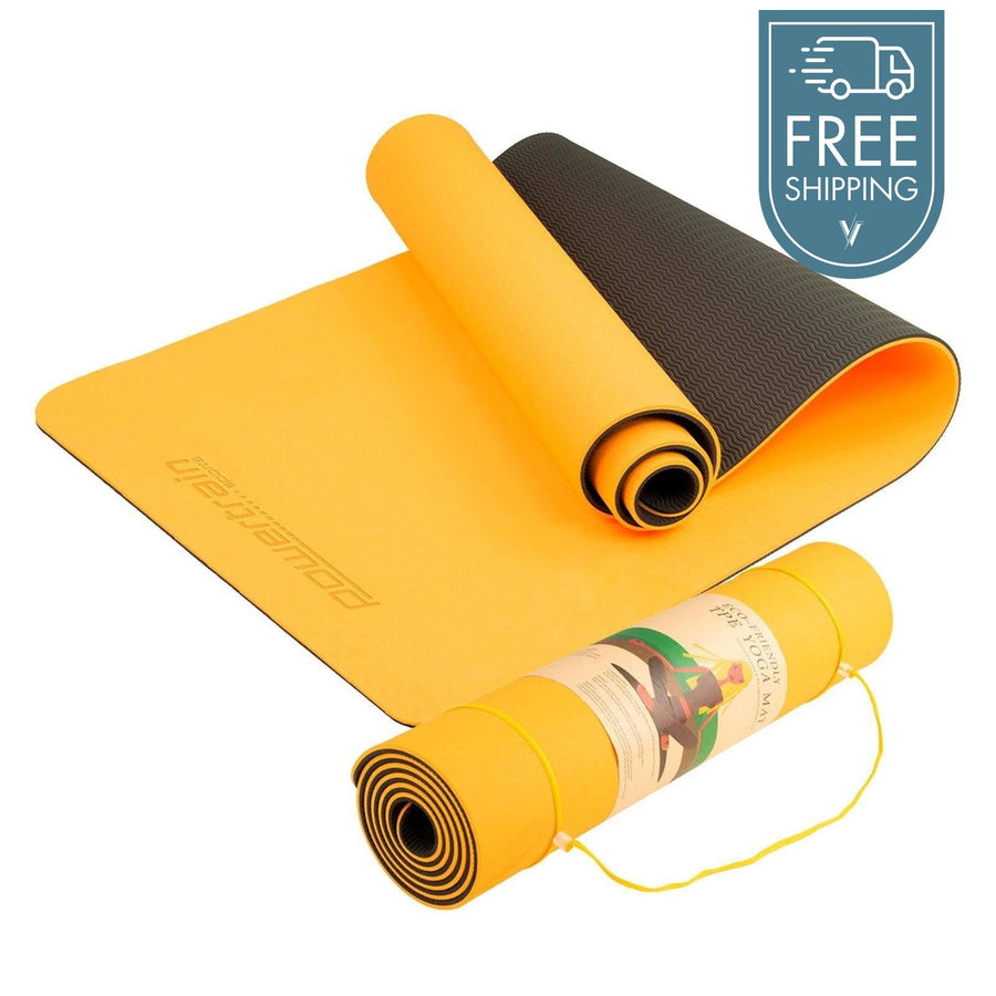 Powertrain Dual Layer 8mm Yoga Mat with Carry Strap - Orange-Vivify Co.