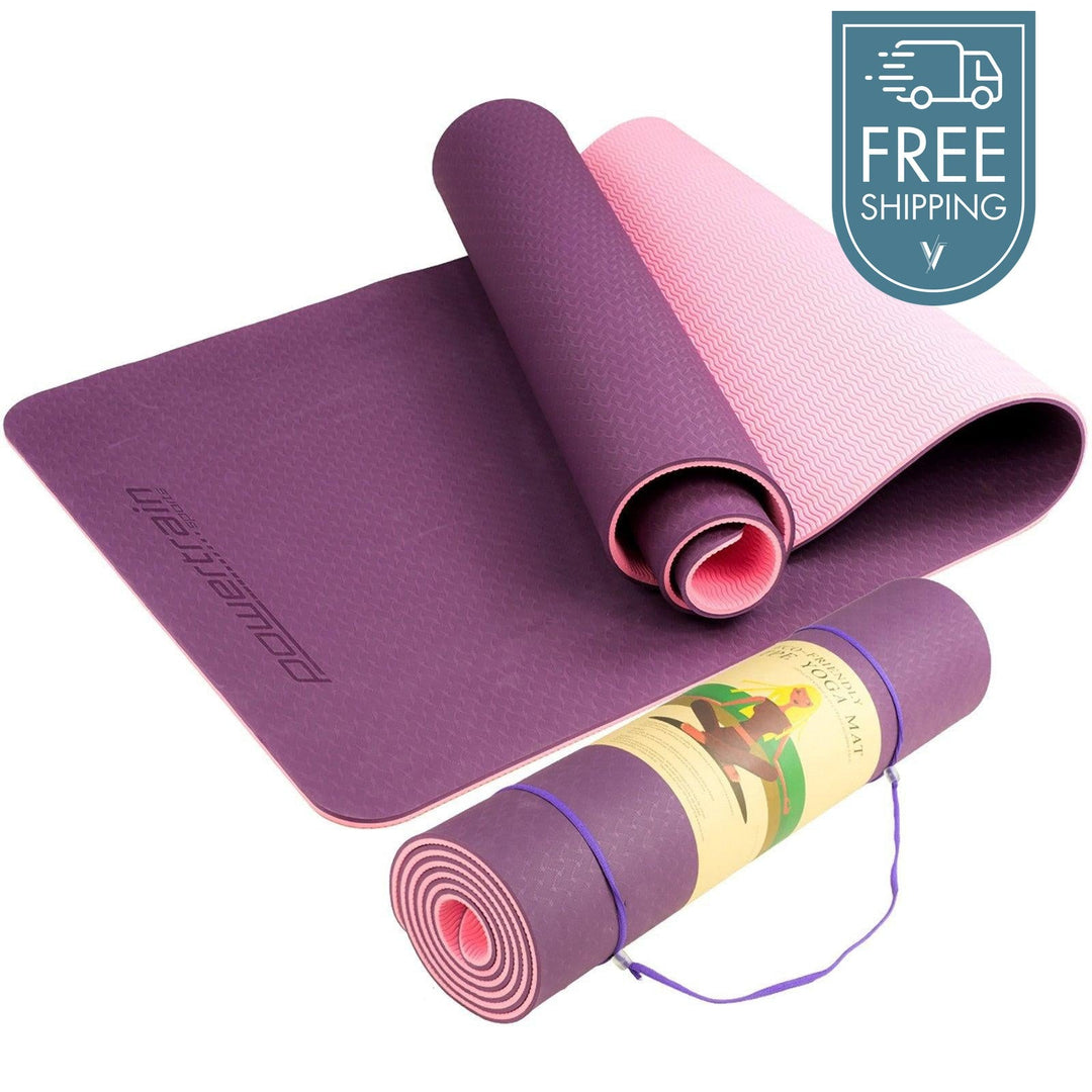 Powertrain Dual Layer 8mm Yoga Mat with Carry Strap - Purple-Vivify Co.