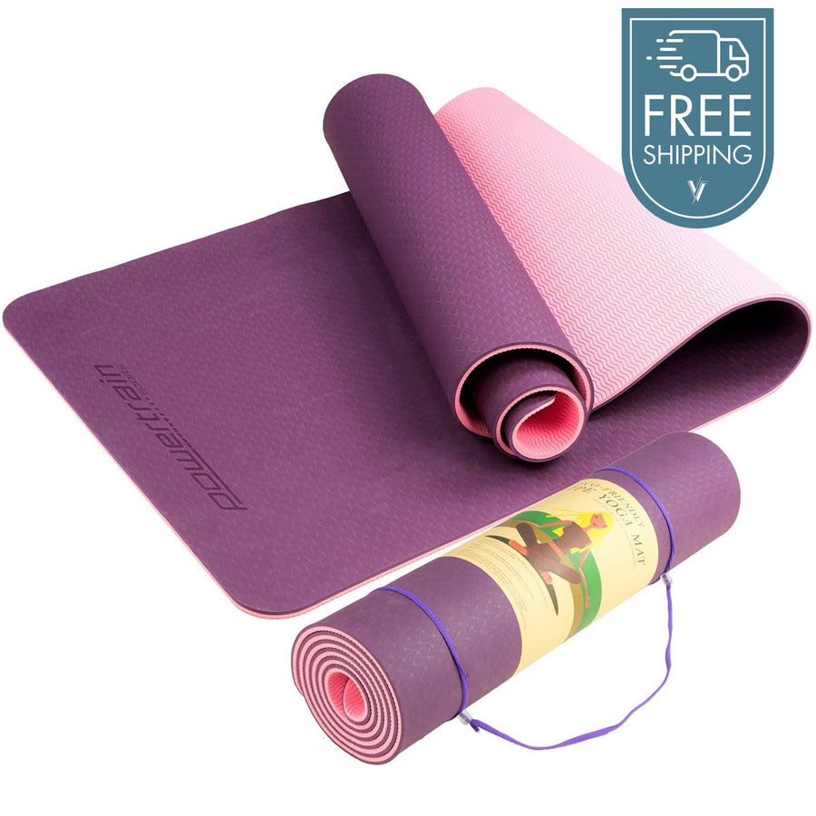 Powertrain Dual Layer 8mm Yoga Mat with Carry Strap - Purple-Vivify Co.