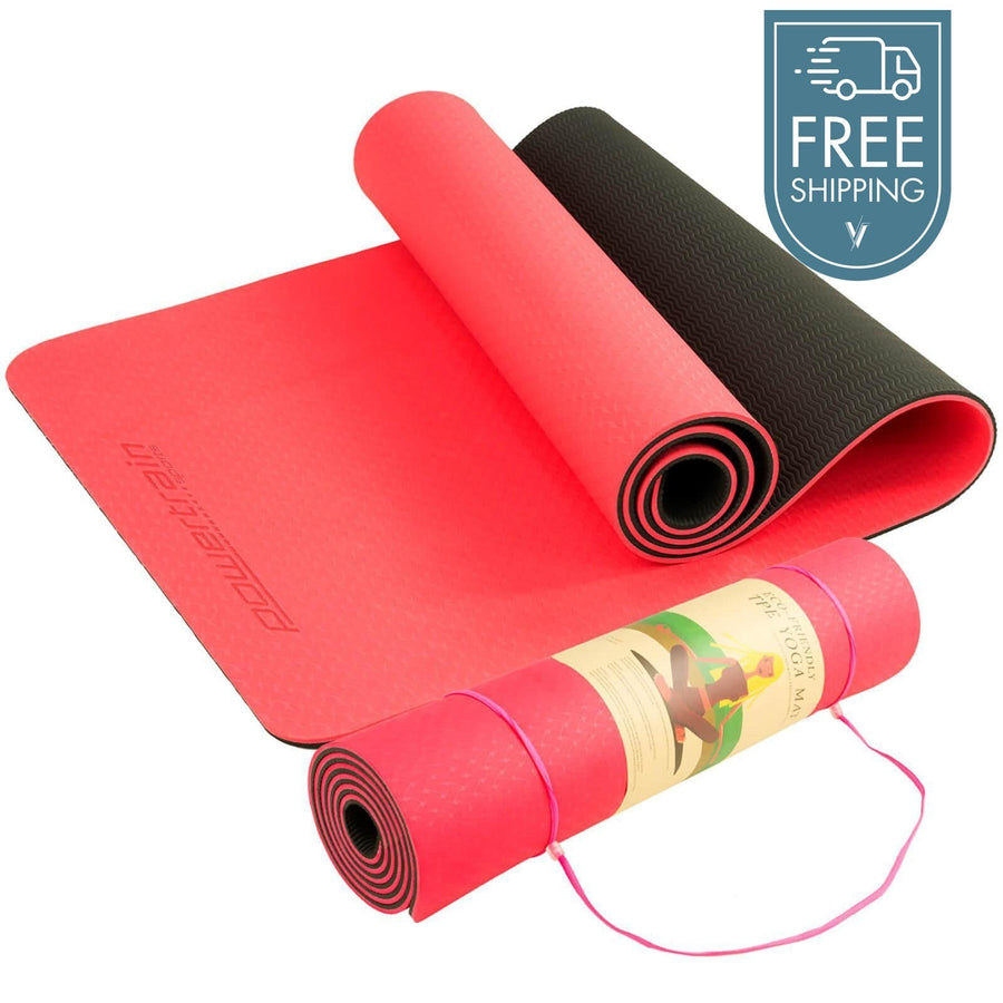 Powertrain Dual Layer 8mm Yoga Mat with Carry Strap - Red Blush-Vivify Co.
