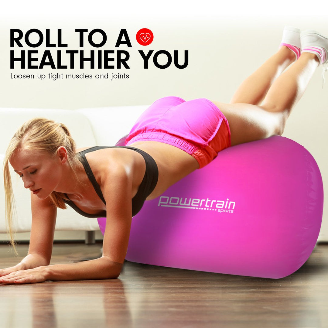 Powertrain Sports Inflatable Gymnastics Air Barrel Gym Exercise Roller 120 x 75cm - Pink-Vivify Co.