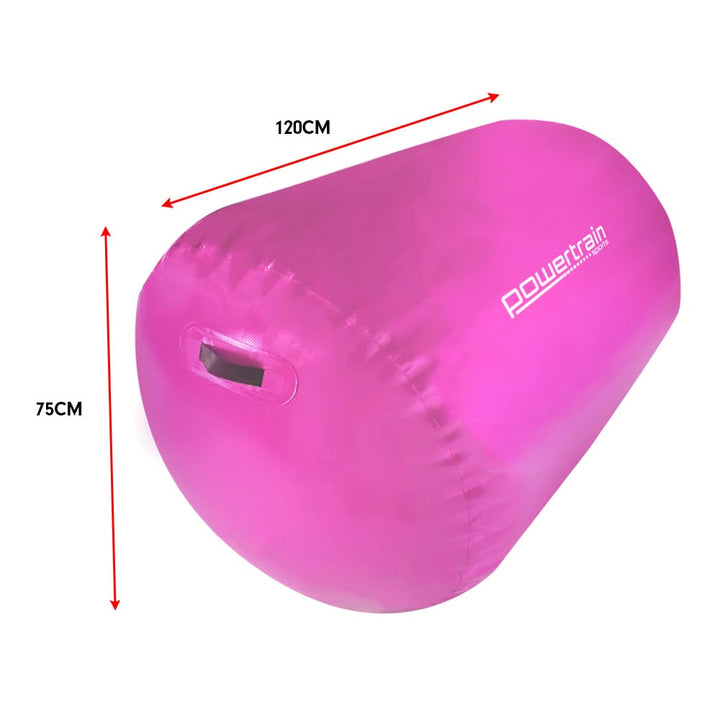 Powertrain Sports Inflatable Gymnastics Air Barrel Gym Exercise Roller 120 x 75cm - Pink-Vivify Co.