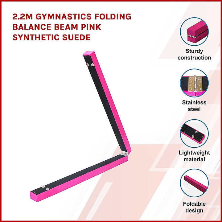 RTM 2.2m Gymnastics Folding Balance Beam Pink Synthetic Suede-Vivify Co.
