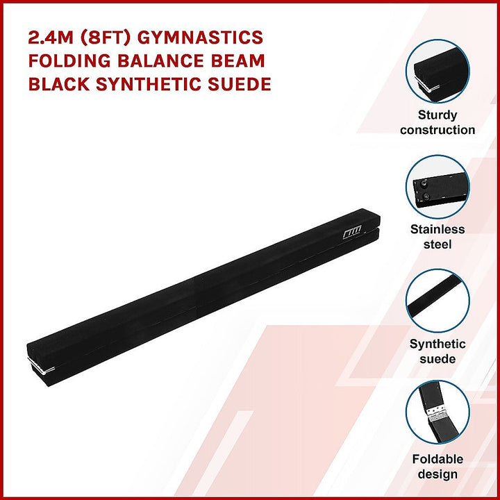 RTM 2.4m Gymnastics Folding Balance Beam Black Synthetic Suede-Vivify Co.