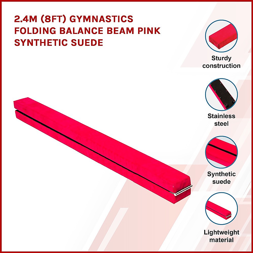 RTM 2.4m Gymnastics Folding Balance Beam Pink Synthetic Suede-Vivify Co.