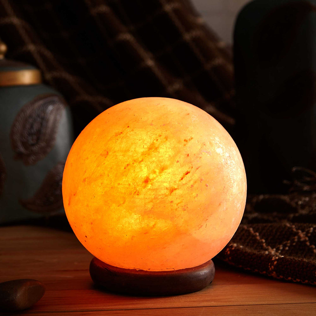 Himalayan Pink Salt Lamp Carved Sphere Rock Crystal - 2-5kg - Light Bulb