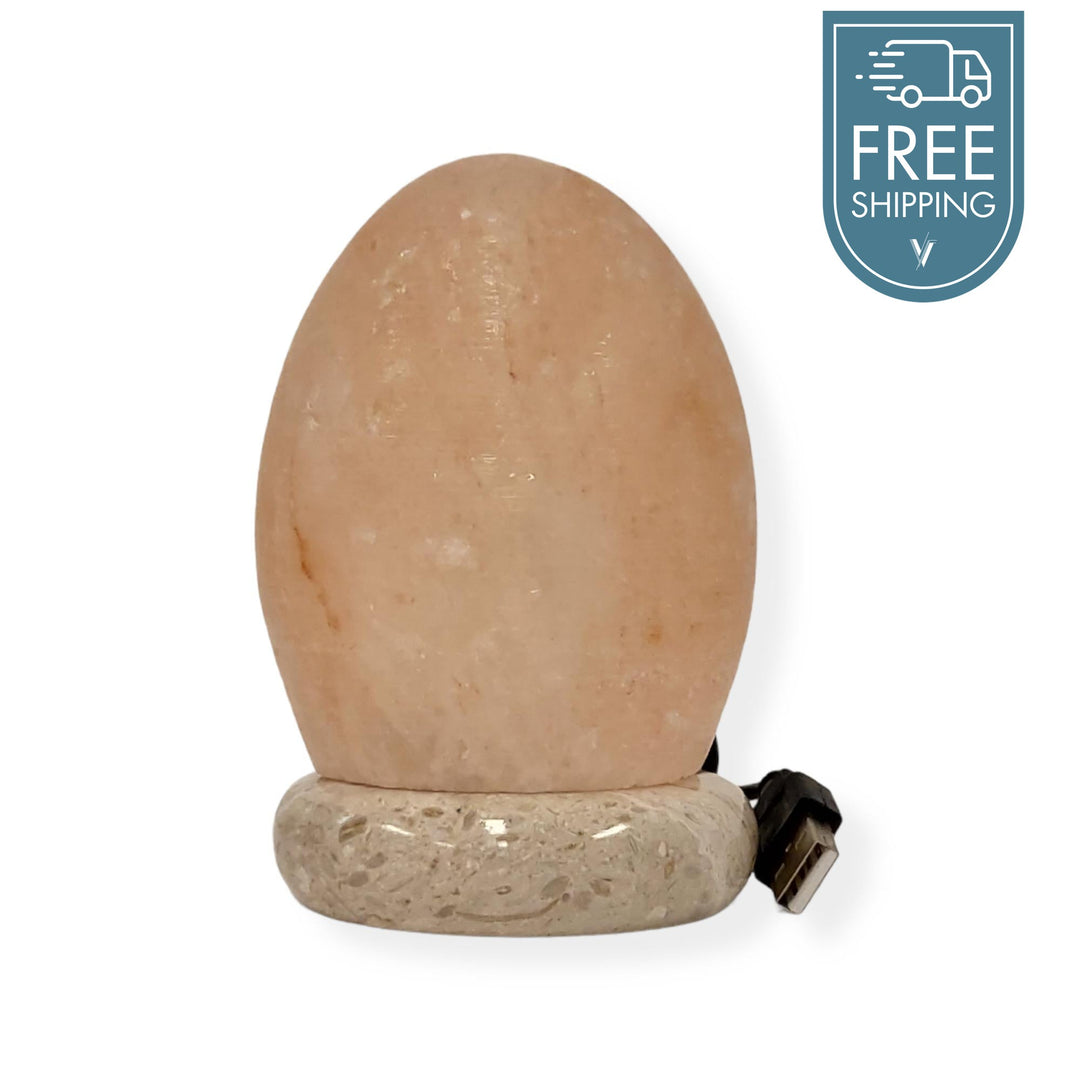 Himalayan Pink Salt Lamp Egg Carved - Warm LED Light