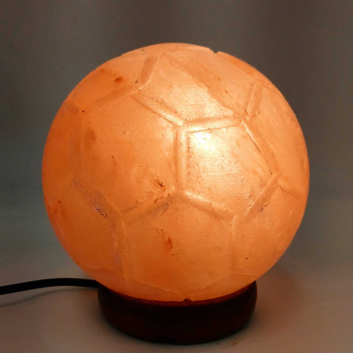 Himalayan Pink Salt Lamp Carved Soccer Ball Rock Crystal - 3-9kg - Light Bulb