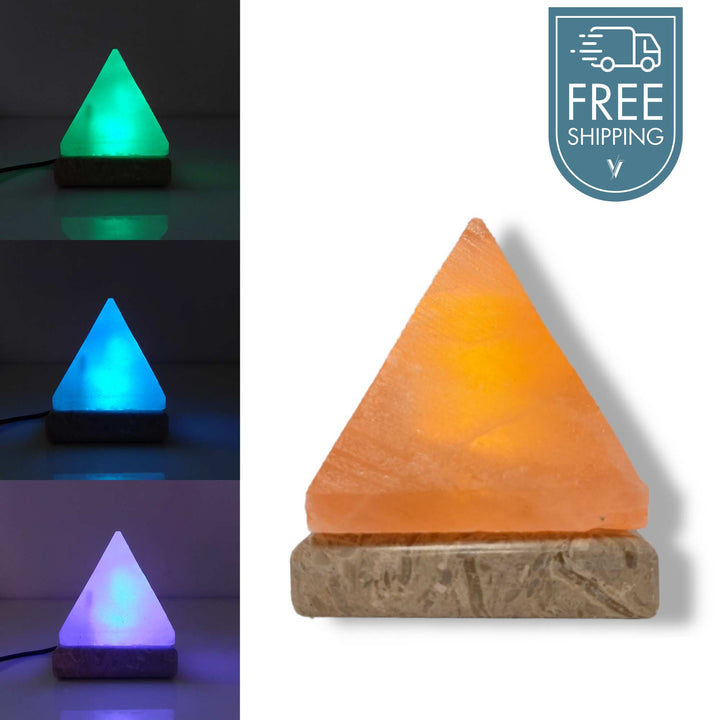 Colour Changing Himalayan Pink Salt Lamp Pyramid Carved - Warm LED Light