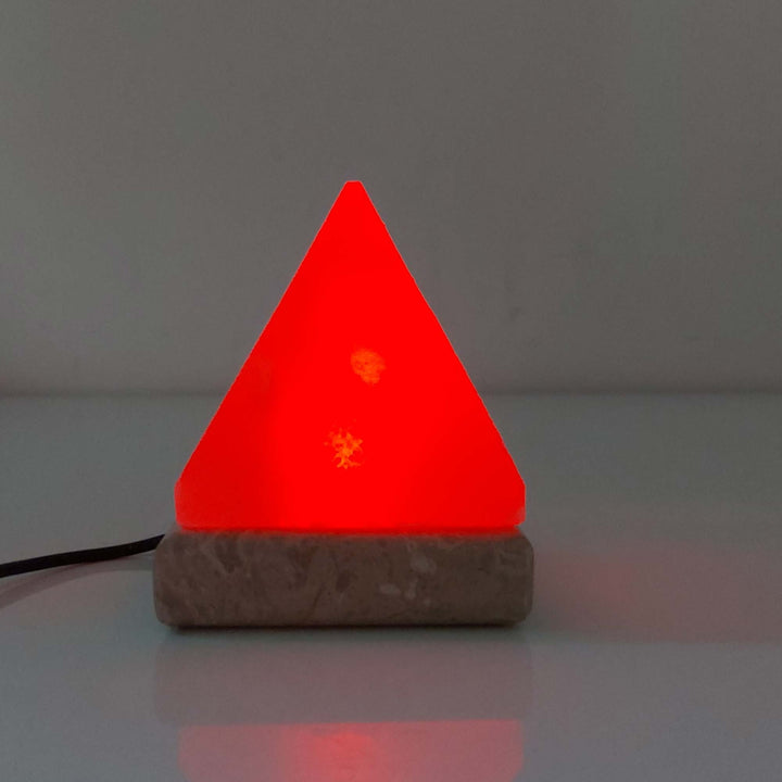 Colour Changing Himalayan Pink Salt Lamp Pyramid Carved - Warm LED Light