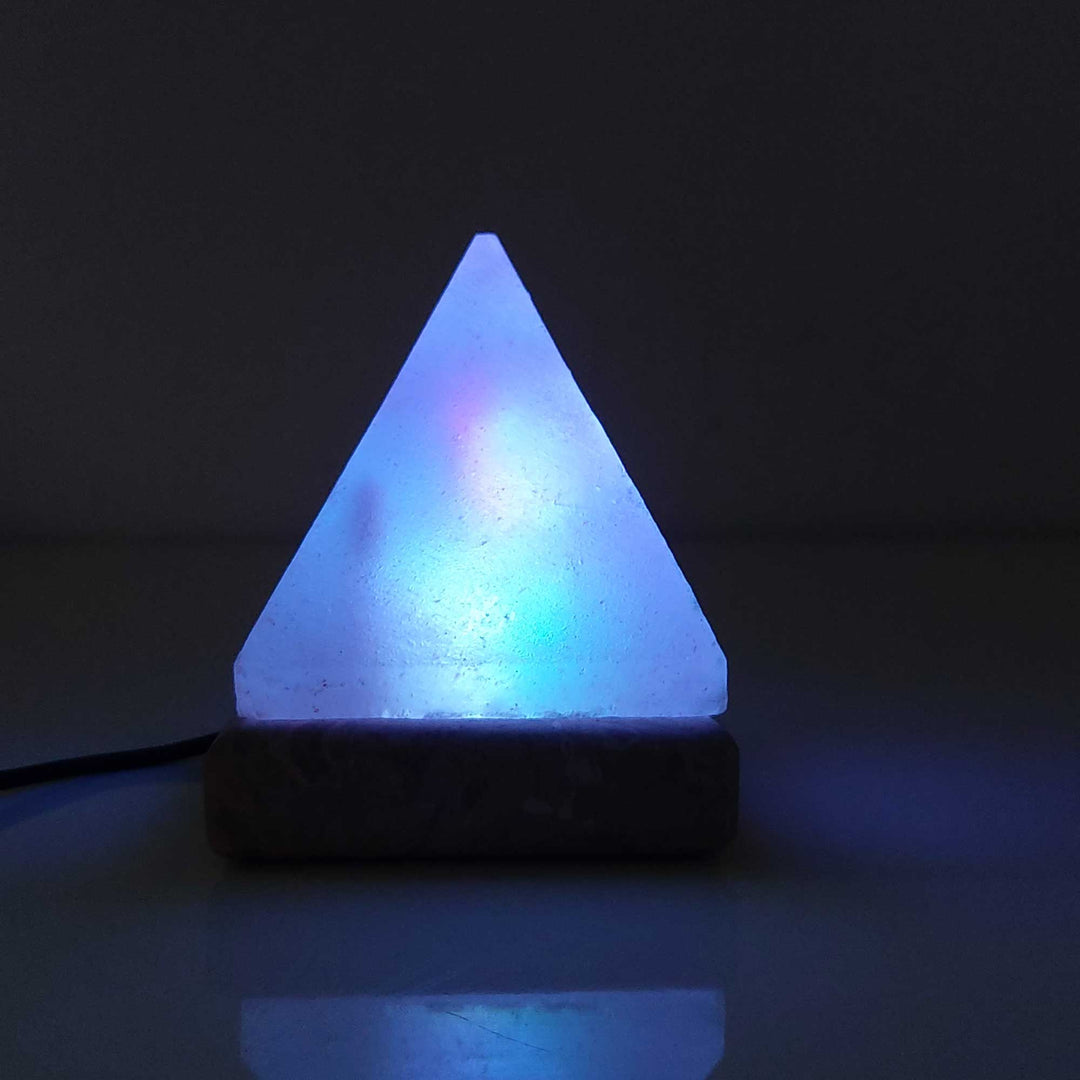 Colour Changing Himalayan Pink Salt Lamp Pyramid Carved - Warm LED Light