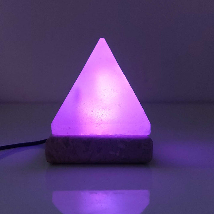 Colour Changing Himalayan Pink Salt Lamp Pyramid Carved - Warm LED Light