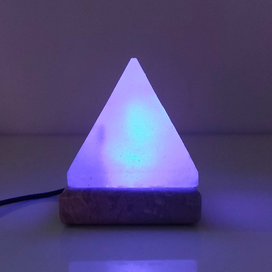 Colour Changing Himalayan Pink Salt Lamp Pyramid Carved - Warm LED Light