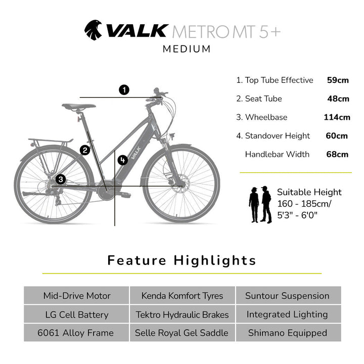 Valk Metro MT5+ Electric Mid-Drive Hybrid Bike Medium - Dark Grey-Vivify Co.