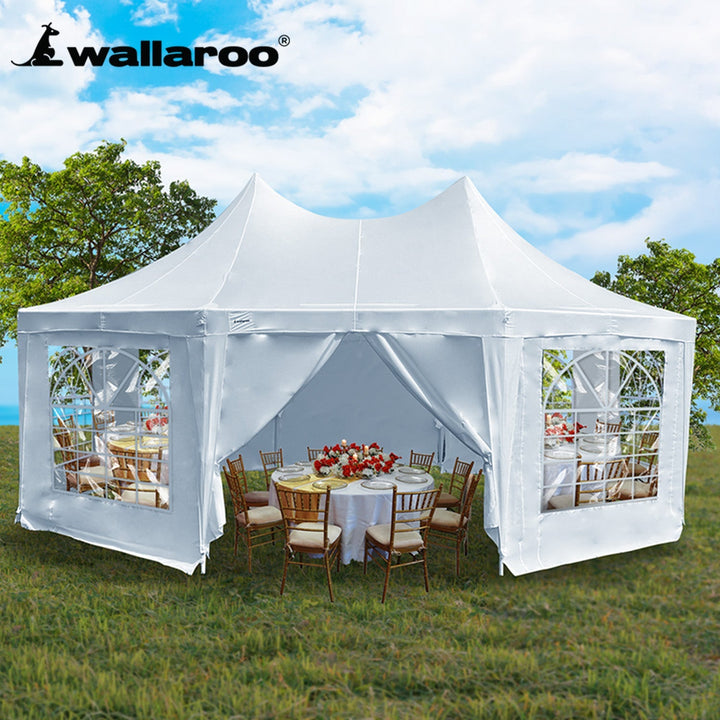 Wallaroo 6x4.5m Wedding Gazebo Marquee with Sidewalls - White-Vivify Co.