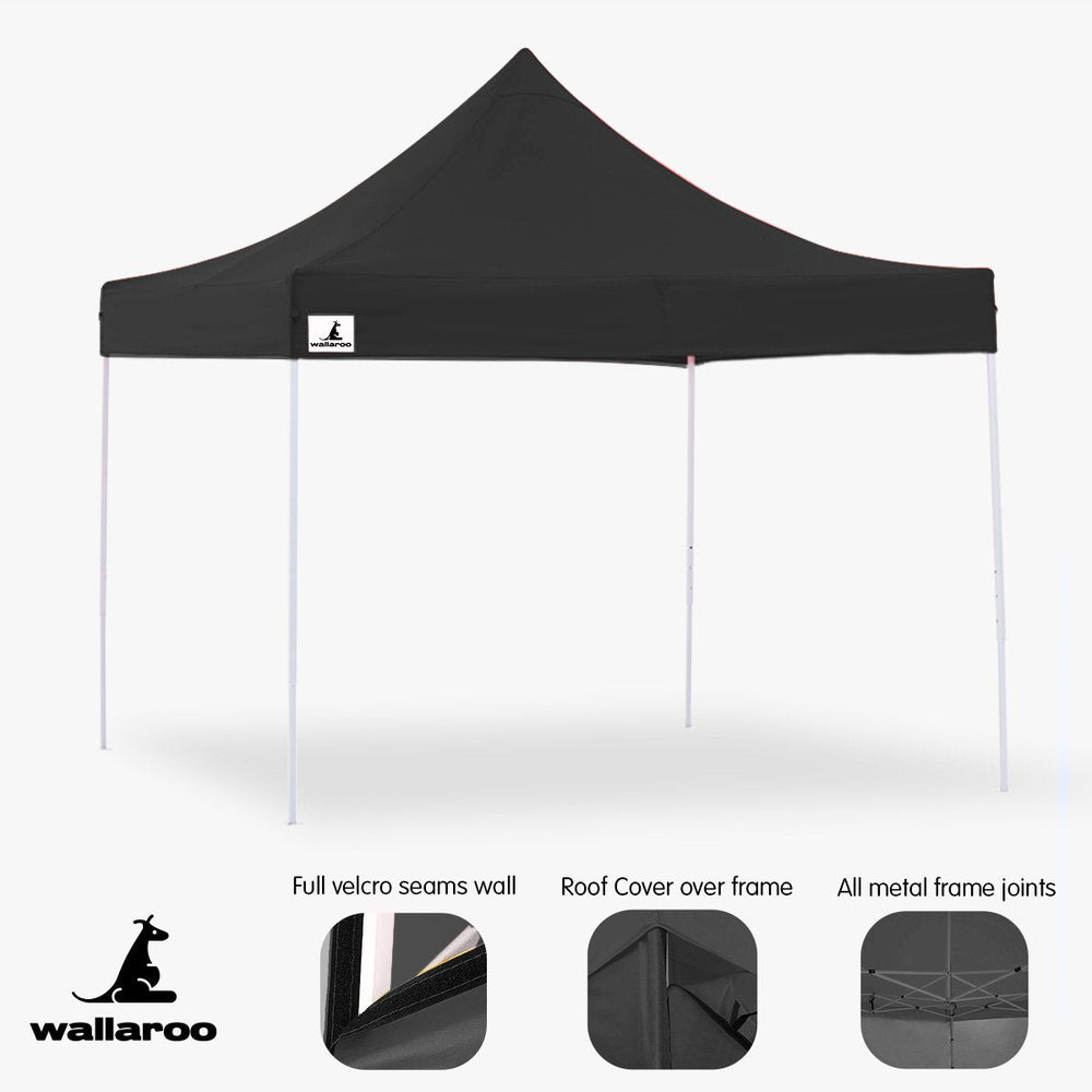 Wallaroo PopUp Outdoor Gazebo Tent Marquee 3x3m - Black-Vivify Co.