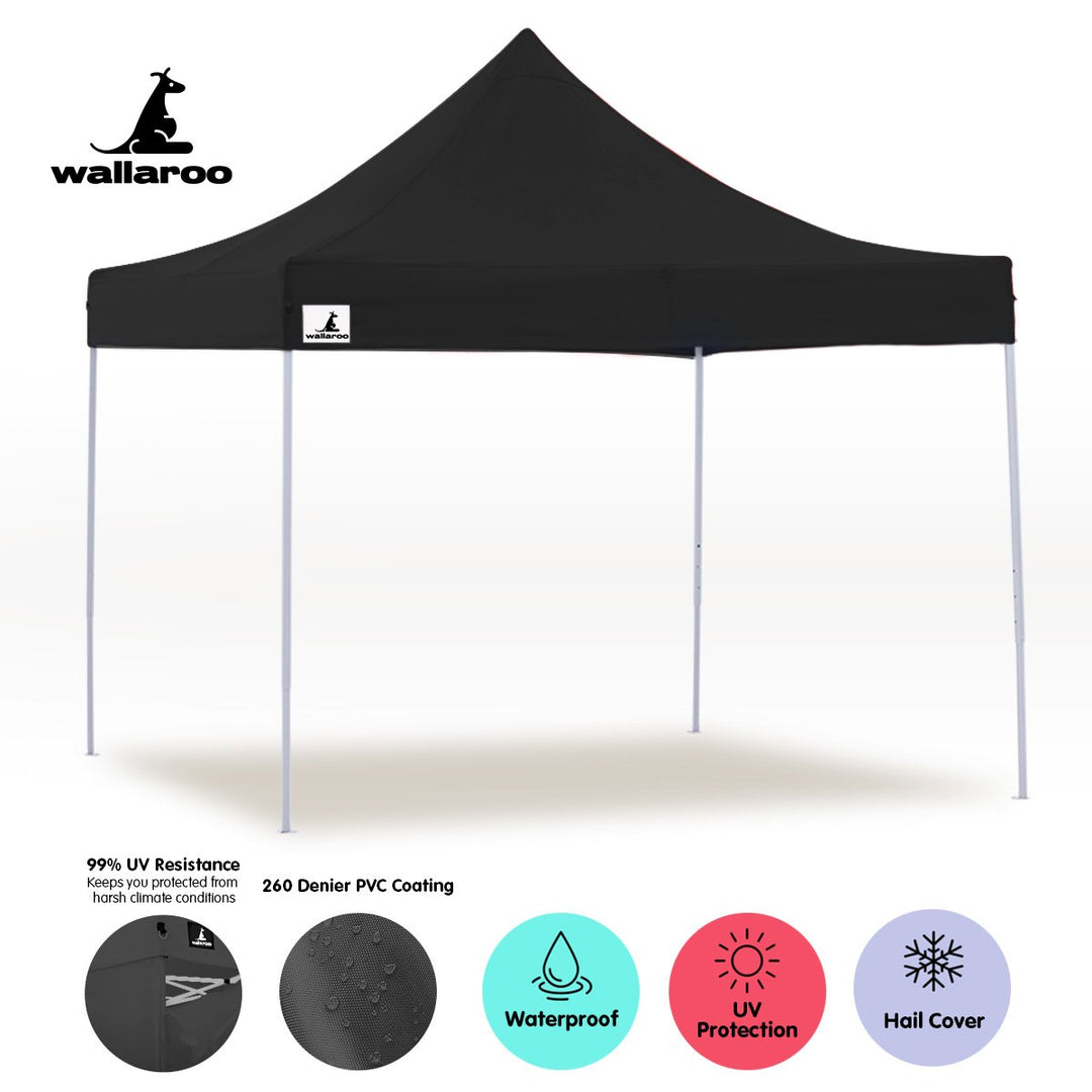 Wallaroo PopUp Outdoor Gazebo Tent Marquee 3x3m - Black-Vivify Co.