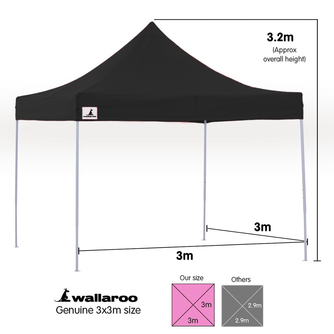 Wallaroo PopUp Outdoor Gazebo Tent Marquee 3x3m - Black-Vivify Co.