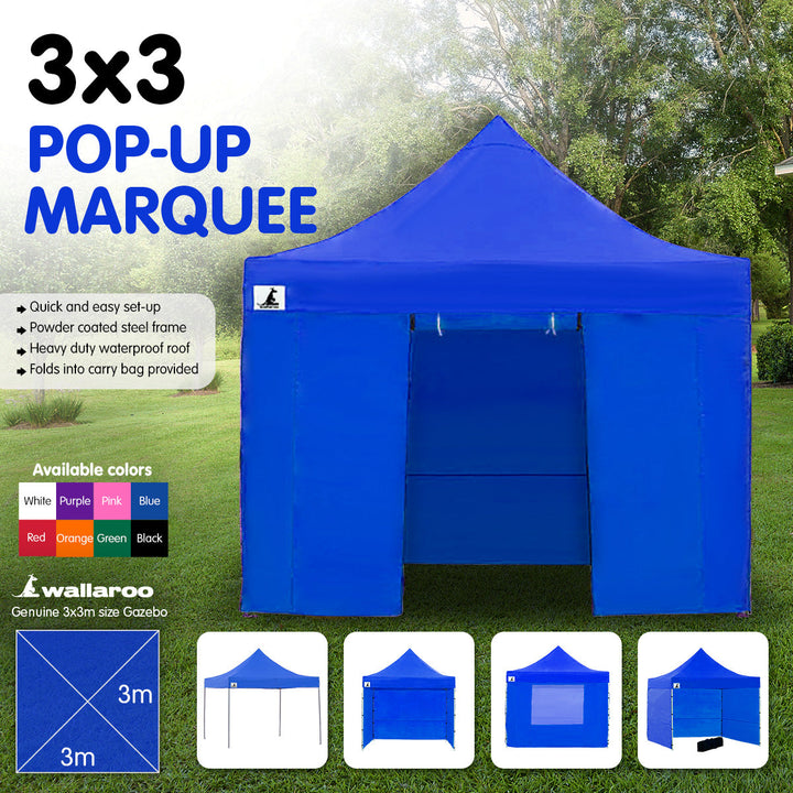 Wallaroo PopUp Outdoor Gazebo Tent Marquee 3x3m - Blue-Vivify Co.