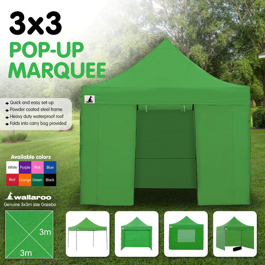 Wallaroo PopUp Outdoor Gazebo Tent Marquee 3x3m - Green-Vivify Co.