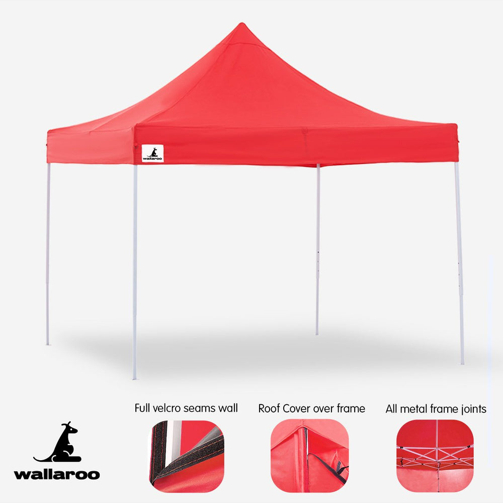 Wallaroo PopUp Outdoor Gazebo Tent Marquee 3x3m - Red-Vivify Co.